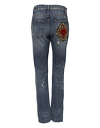 Blue Cotton Tattered Mid Waist Denim Jeans