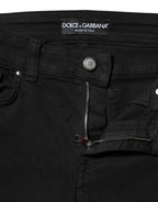 Black Cotton Logo Skinny MidWaist Denim Jeans