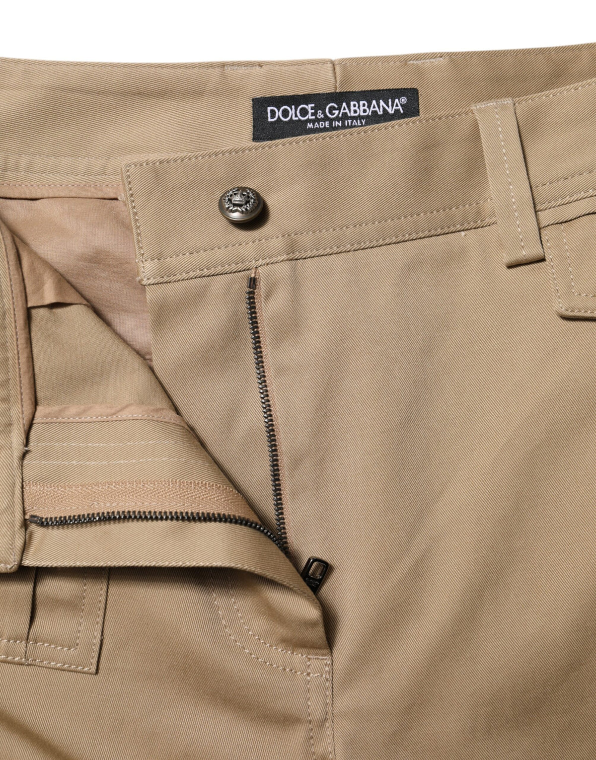 Beige Mid Waist Cargo Tapered Pants