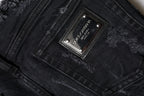 Black Cotton Tattered Skinny Denim Jeans