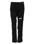 Black Cotton Tattered Mid Waist Denim Jeans