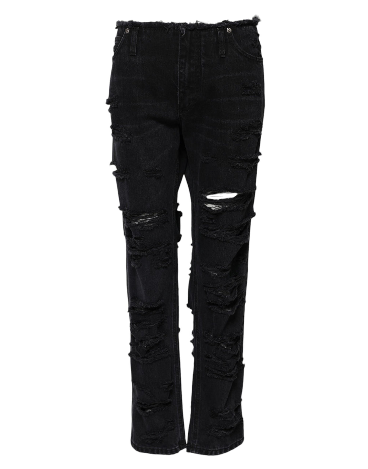 Black Cotton Tattered Mid Waist Denim Jeans
