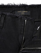 Black Cotton Tattered Mid Waist Denim Jeans