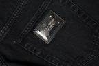 Black Cotton Tattered Mid Waist Denim Jeans