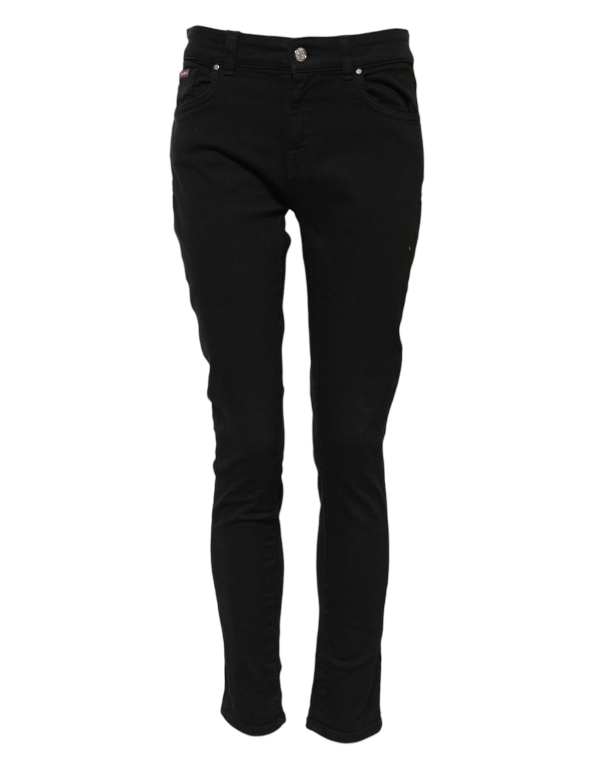Black Cotton Logo Skinny Mid Waist Denim Jeans