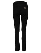 Black Cotton Logo Skinny Mid Waist Denim Jeans