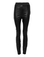 Black Leather Elastic Waist Pants