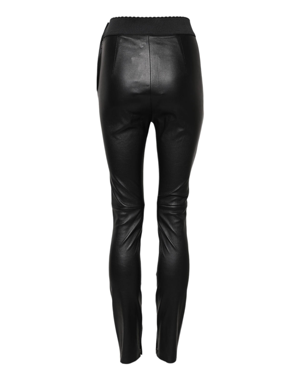 Black Leather Elastic Waist Pants
