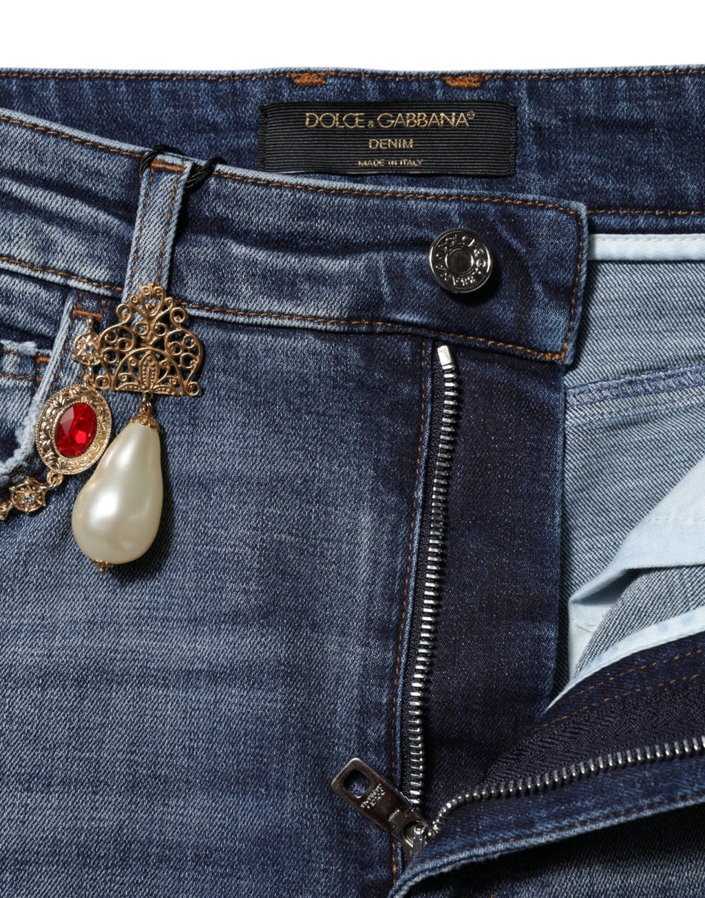 Blue Rhinestone Embellished Denim Jeans
