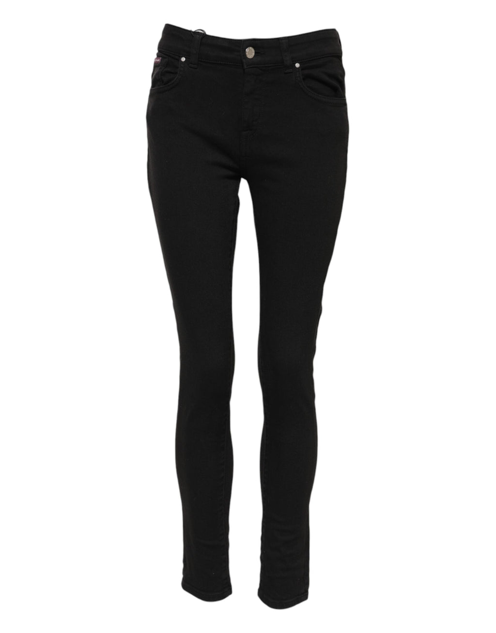 Black Cotton Logo Skinny Mid Waist Denim Jeans