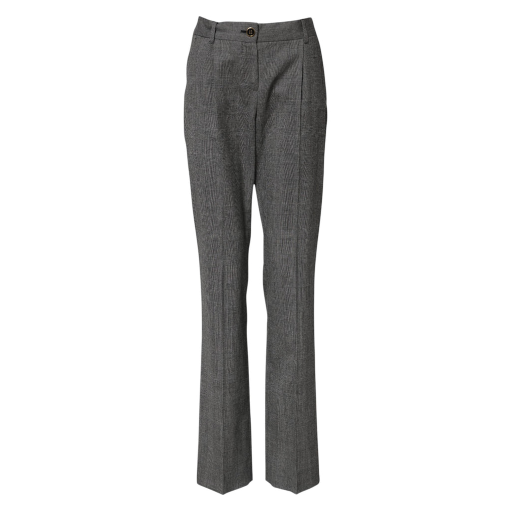Gray Checkered High Waist Flared Pants