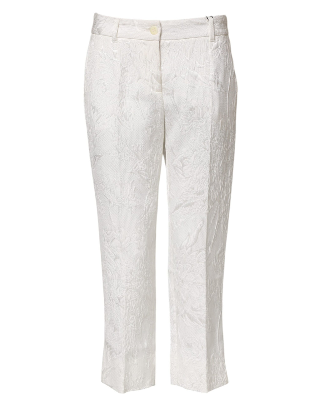 White Cotton Floral Jacquard Pants