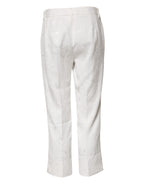 White Cotton Floral Jacquard Pants