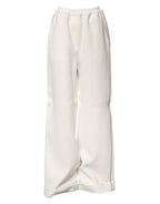 White Viscose Wide Leg Pull On Pants