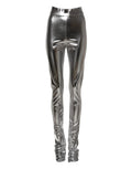 Metallic Silver Polyester Slim Fit Leggings Pants