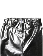 Metallic Silver Polyester Slim Fit Leggings Pants
