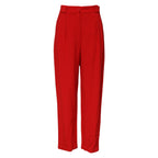 Red Viscose High Waist Tapered Pants
