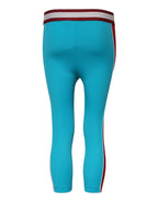 Blue Nylon Slim Fit Cropped Leggings Pants