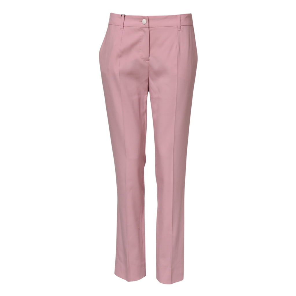 Pink Wool Mid Waist Tapered Pants