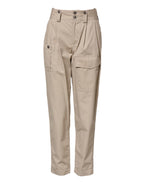 Beige Cotton High Waisted Pants