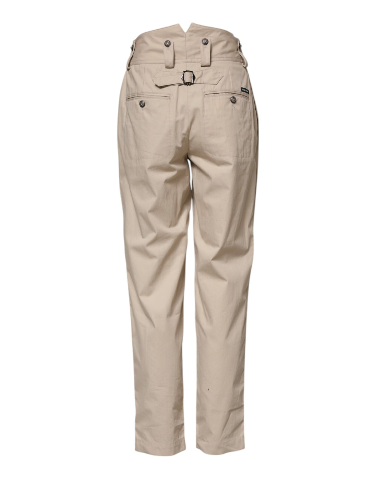 Beige Cotton High Waisted Pants