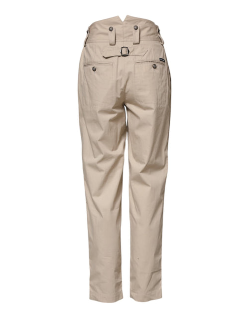 Beige Cotton High Waisted Pants