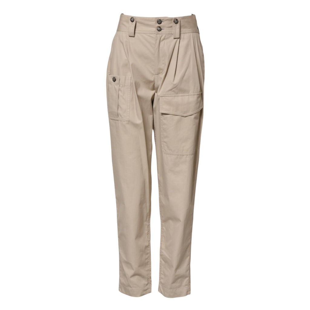 Beige Cotton High Waisted Pants