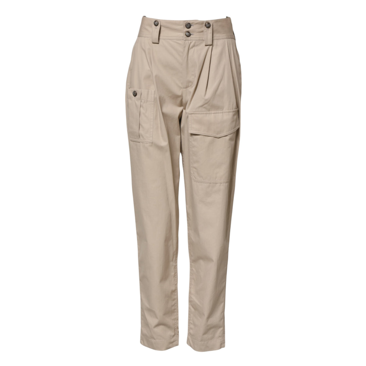 Beige Cotton High Waisted Pants