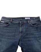 Blue Cotton Mid Waisted Straight Denim Jeans