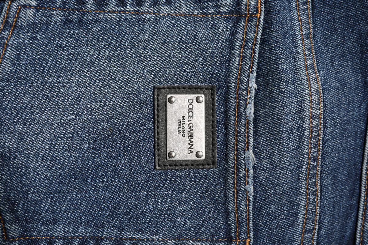 Blue Cotton Mid Waisted Straight Denim Jeans
