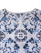Blue Lace Eyelet Crew Neck Blouse Top