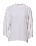 White Ruffled Neckline Blouse Pullover Top