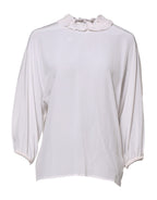 White Ruffled Neckline Blouse Pullover Top