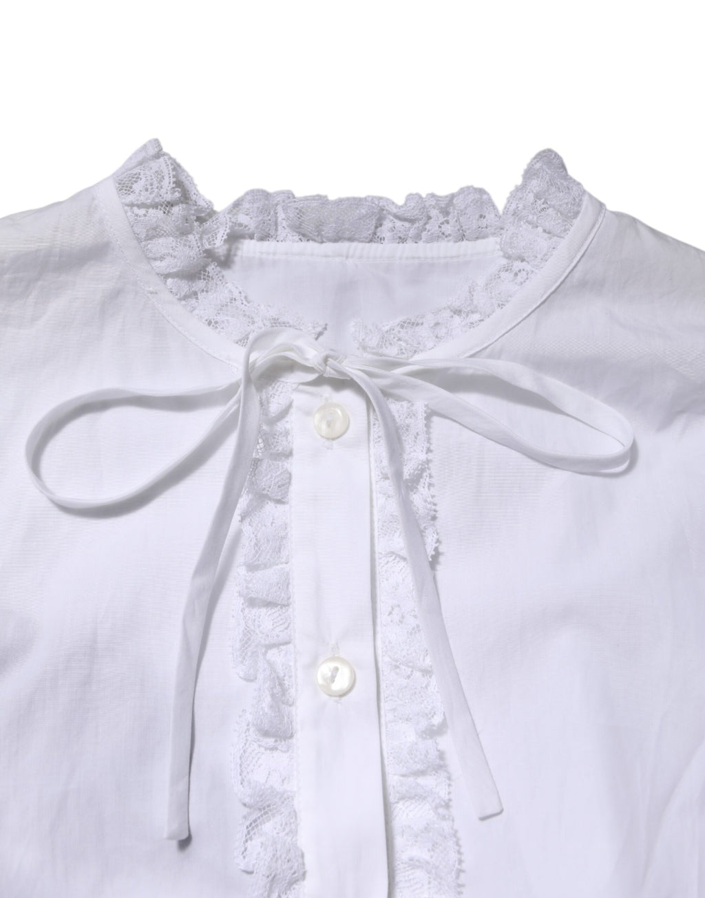 White Ruffled Lace Embellished Blouse Top