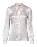 White Ascot Collar Long Sleeve Blouse Top