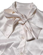 White Ascot Collar Long Sleeve Blouse Top