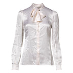 White Ascot Collar Long Sleeve Blouse Top