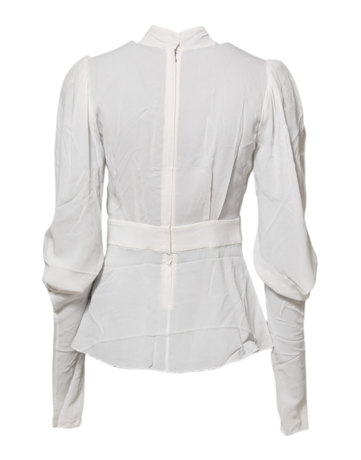 White Viscose Ascot Collar Long Sleeves Top