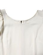 White Round Neck Short Sleeves Blouse Top