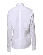 White Crystal Embellished Collared Shirt Top
