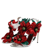 White Leather Floral Detailing Sandals Shoes
