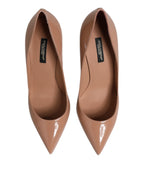 Beige Patent Leather Stiletto Heel Pump Shoes