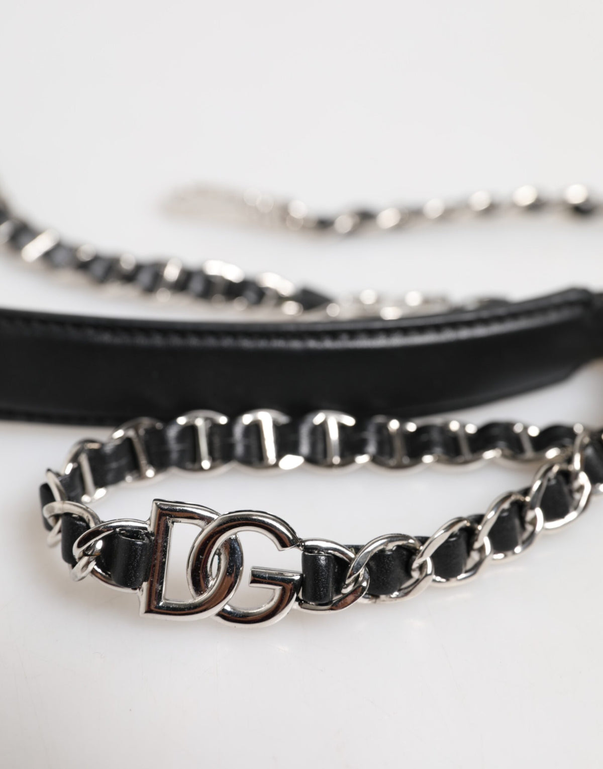 Black Leather DG Logo Chain Bag Shoulder Strap