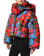 Multicolor Floral Hooded Puffer Coat Jacket