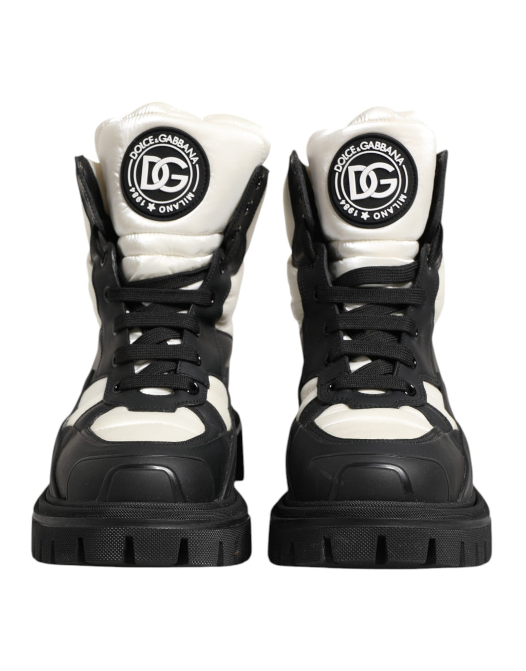 Black White Padded Lace Up Short Boots Shoes