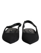 Black Crystal Charmeuse Slingback Shoes