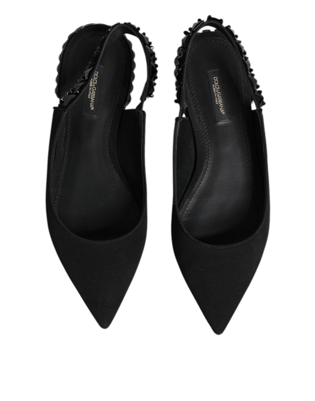 Black Crystal Charmeuse Slingback Shoes