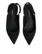 Black Crystal Charmeuse Slingback Shoes