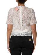 White Floral Lace Short Sleeves Blouse Top