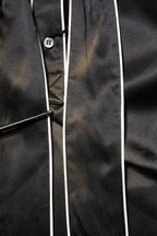 Black Silk Ascot Collared Button Blouse Top